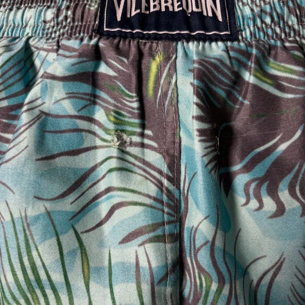 Vilebrequin Moorea Mens XL Tropical Palm Print Swim Trunks Blue Green
